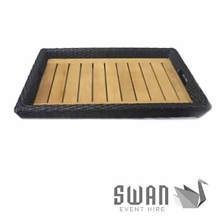 Wicker Tray with Wooden Base
