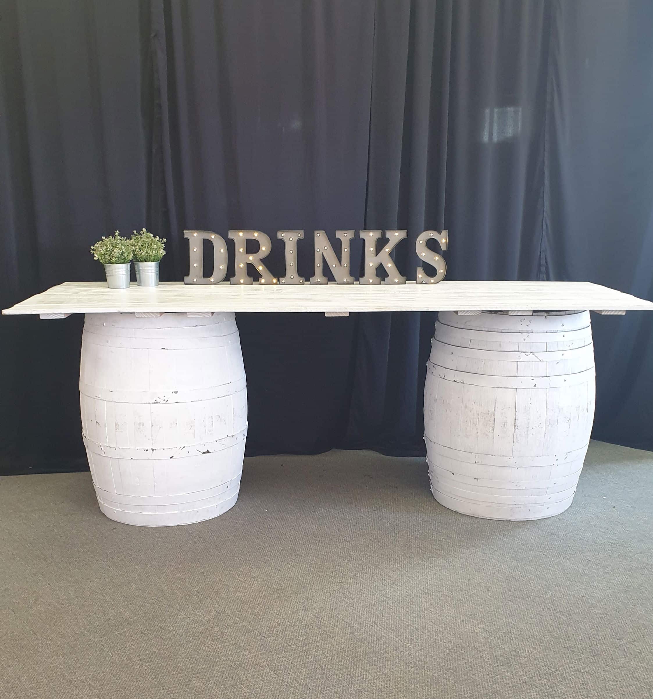 Rustic White Barrel Bar/Grazing Table Hire Perth - Image 1
